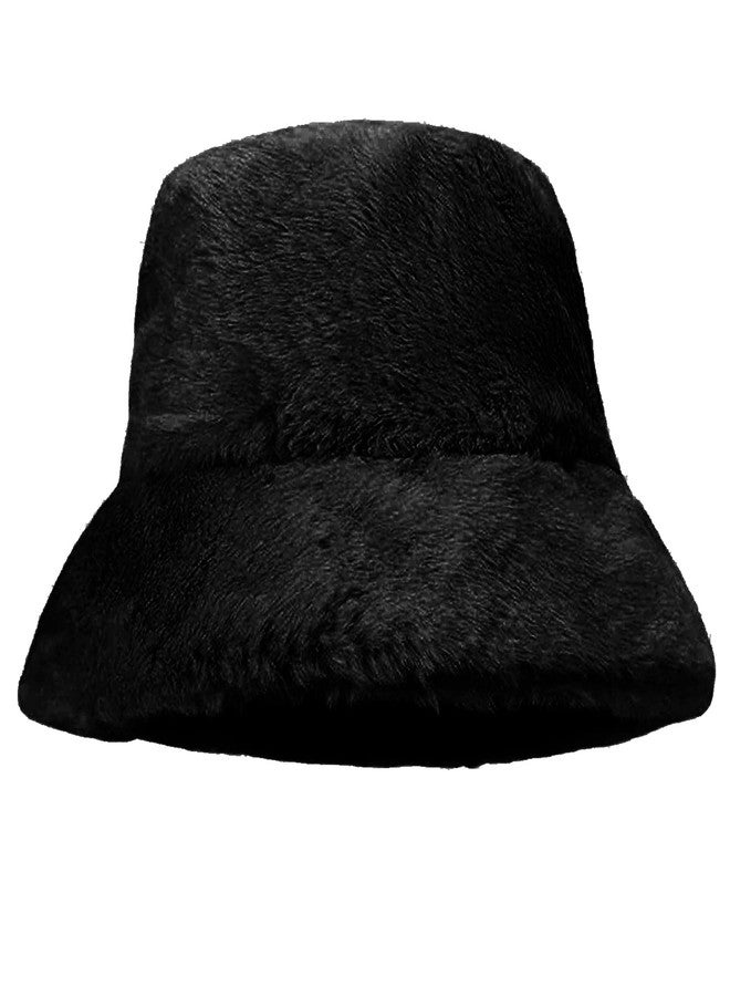 TZ Promise Women Plush Fluffy Bucket Hat Warm Lining Winter Faux Fur Cozy Wide Brim Winter (Black) - Image 3